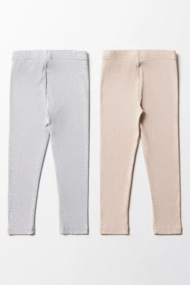 2 Pack Rib Leggings Grey & Natural