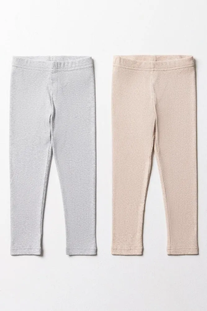2 Pack Rib Leggings Grey & Natural