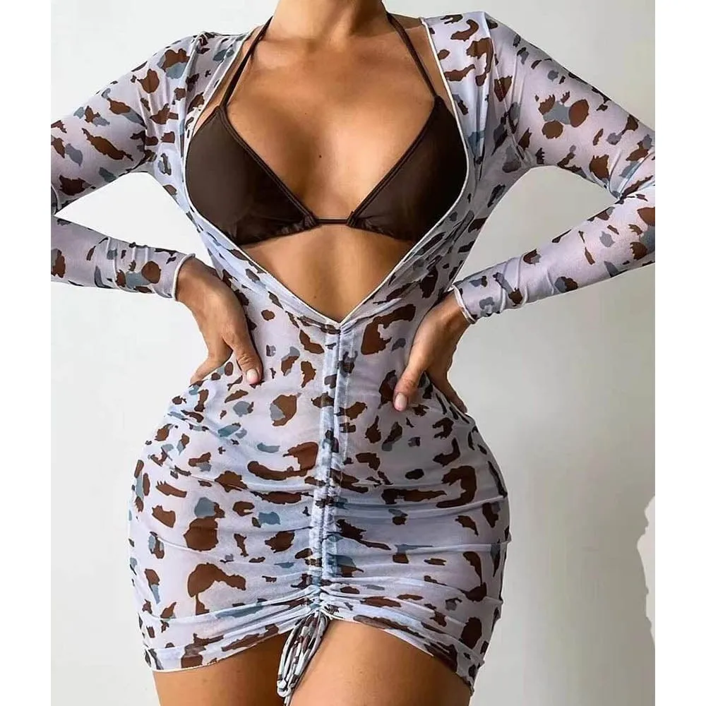 2022 NEW SWIMSUIT-Women's Tie Dye 3 Pack Swimsuit Cheeky Halter Bikini Set with Beach Cover Ups