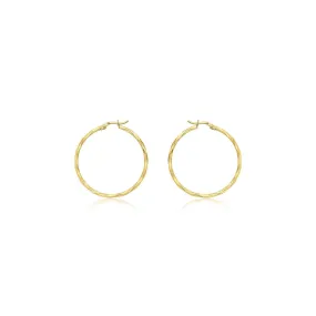 9K Yellow Gold Diamond Cut Hoop Earrings 42mm