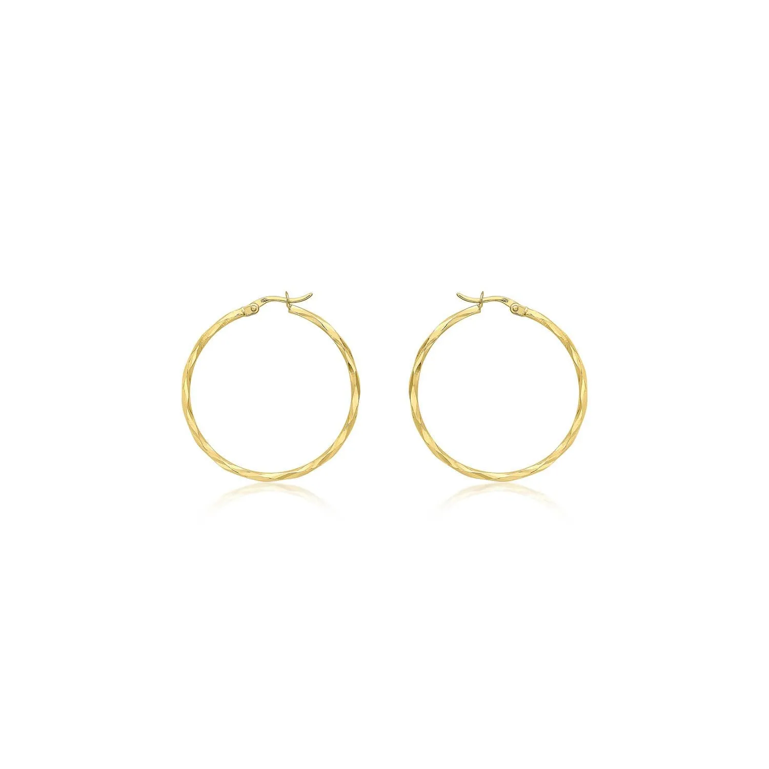 9K Yellow Gold Diamond Cut Hoop Earrings 42mm