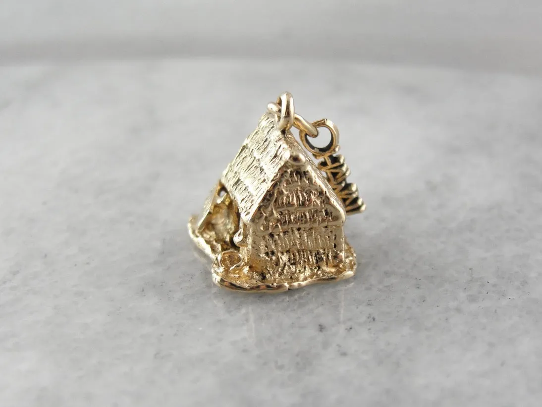 Aloha! Hawaiian Thatch Roof Home, Solid Gold Charm from Hawaii