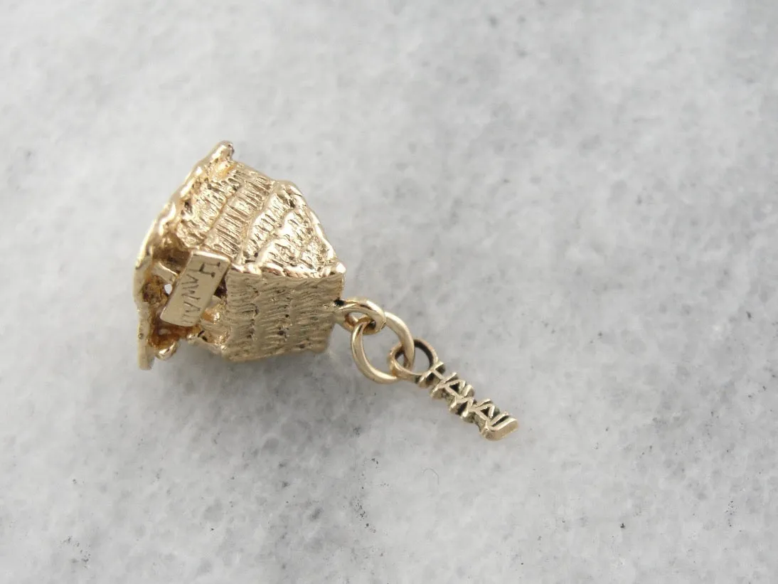 Aloha! Hawaiian Thatch Roof Home, Solid Gold Charm from Hawaii