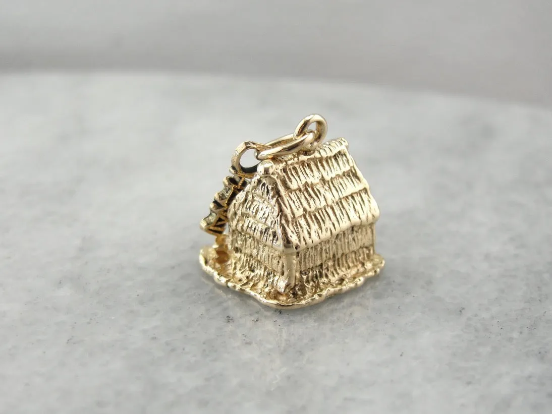 Aloha! Hawaiian Thatch Roof Home, Solid Gold Charm from Hawaii