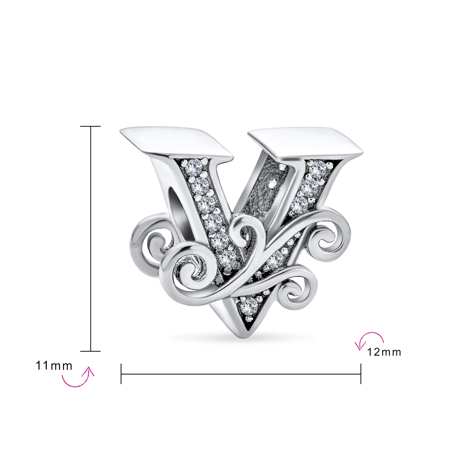 Alphabet Initial Fancy CZ Block Letter Bead Charm .925Sterling Silver