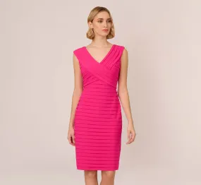 Banded Jersey Sheath Dress With Extended Shoulders In Electric Pink