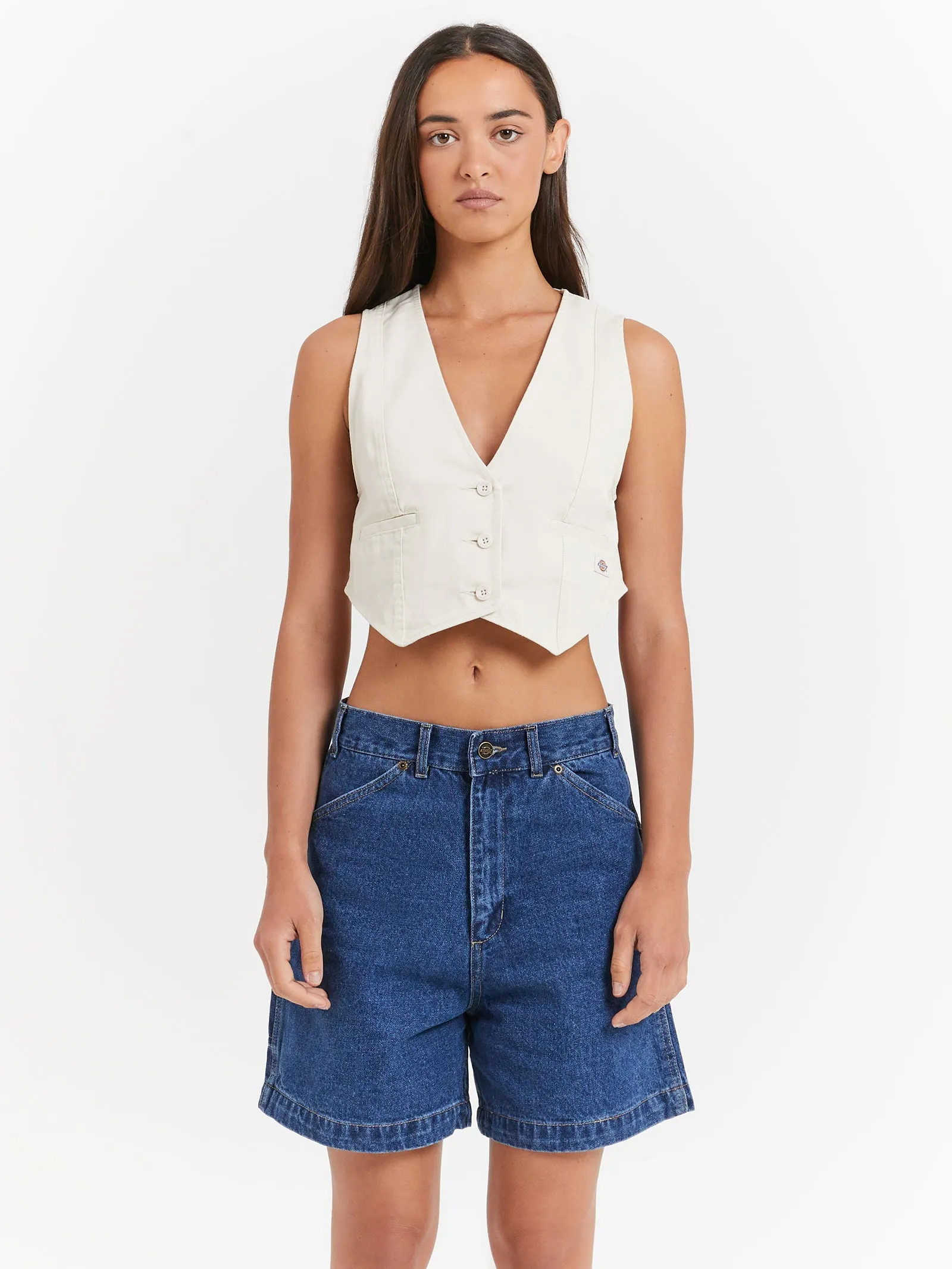 Bandera 66 Cropped Twill Vest Jacket in Bone