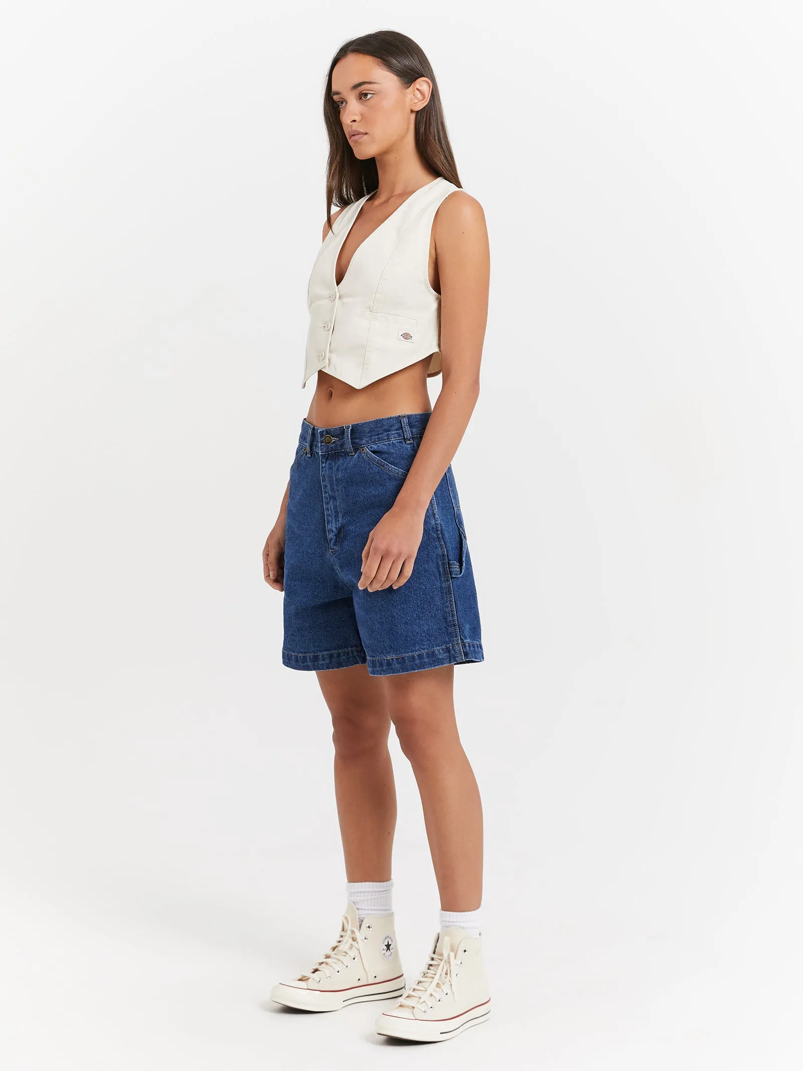 Bandera 66 Cropped Twill Vest Jacket in Bone