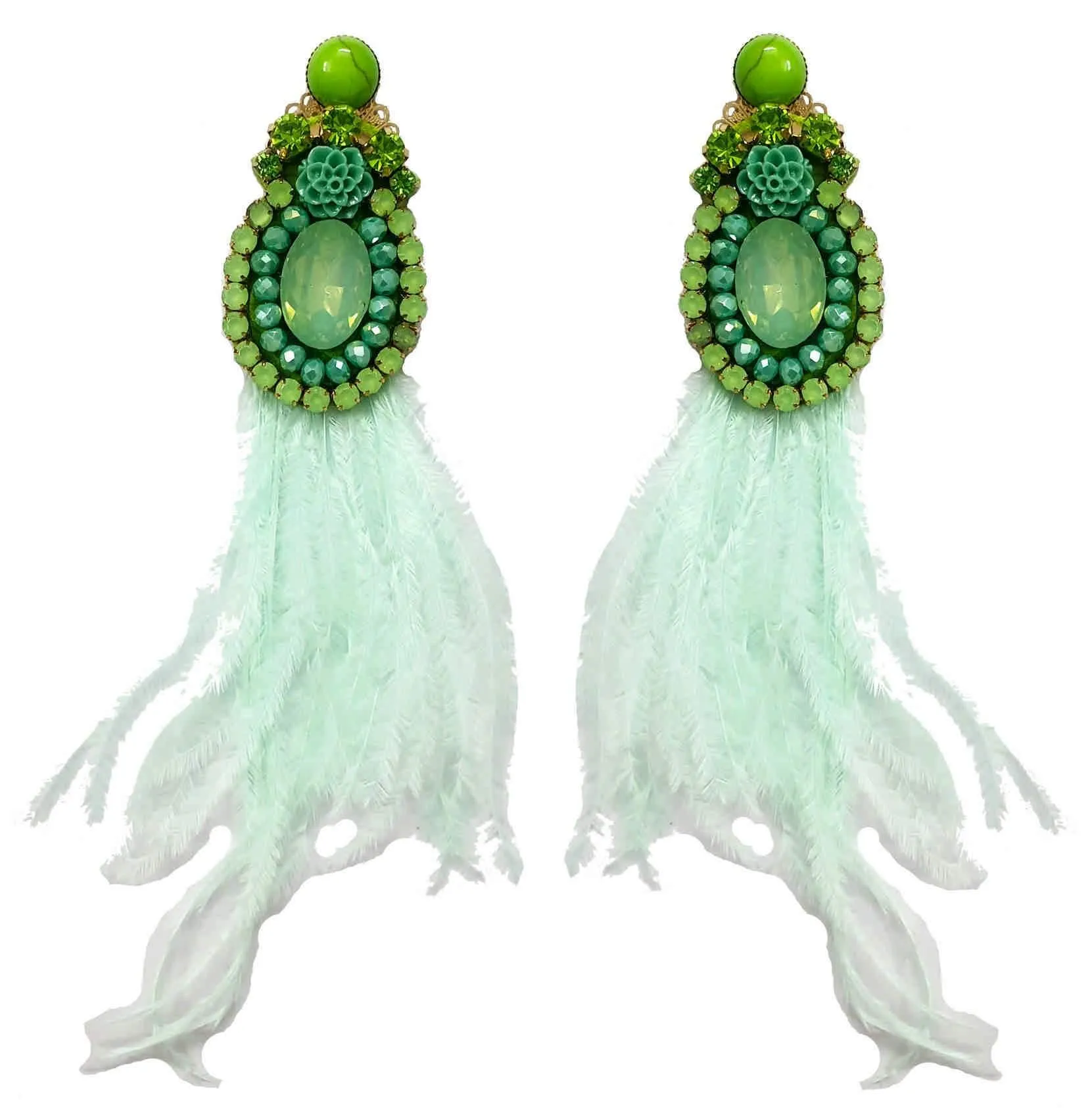 Beads and Rhinestone studded Feather Tassel Design Fancy Artificial Imitation Fashion Earrings for Girls Women