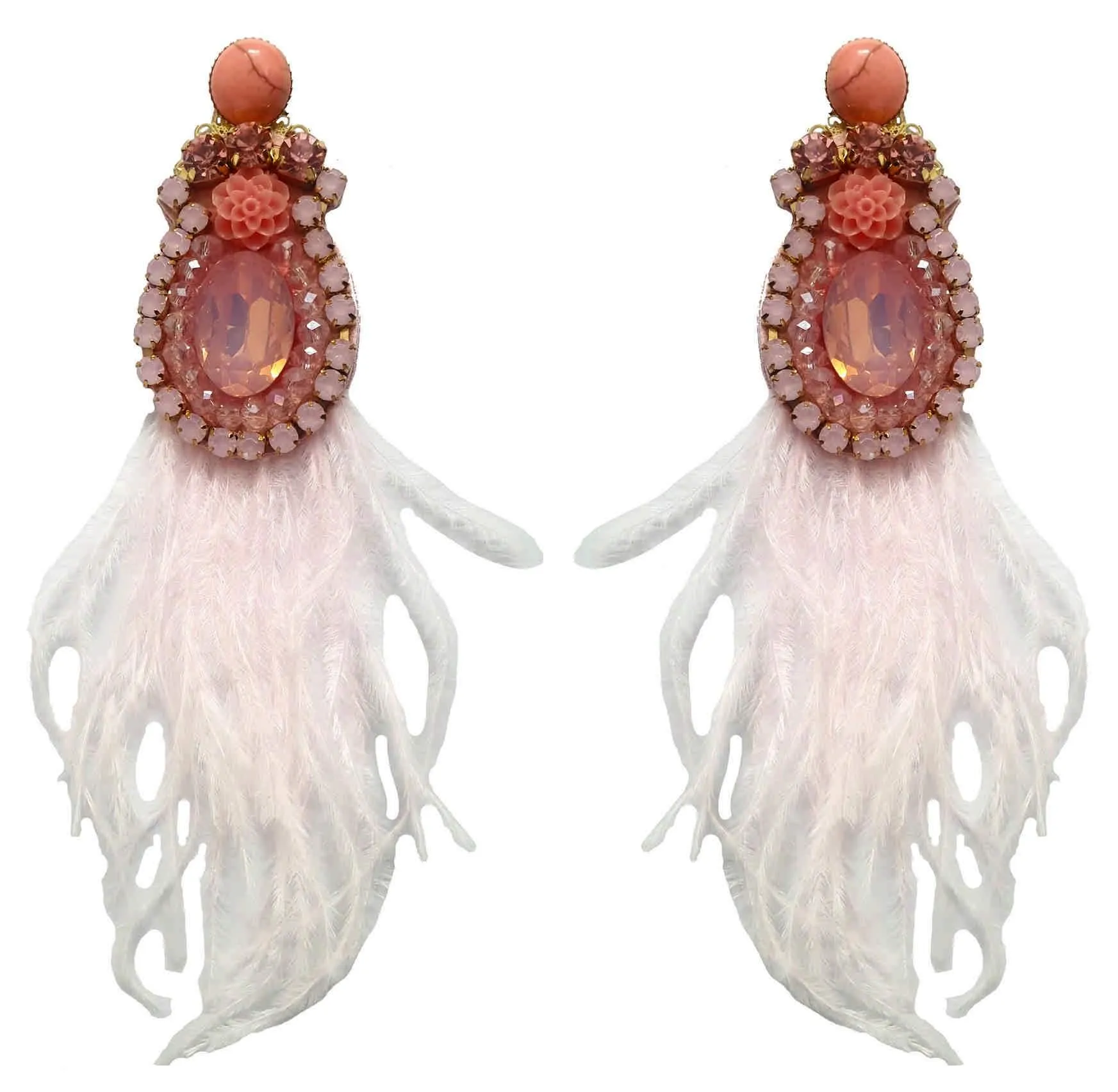 Beads and Rhinestone studded Feather Tassel Design Fancy Artificial Imitation Fashion Earrings for Girls Women
