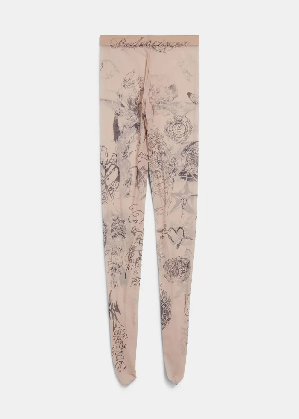 Beige Tattoo-Print Tights