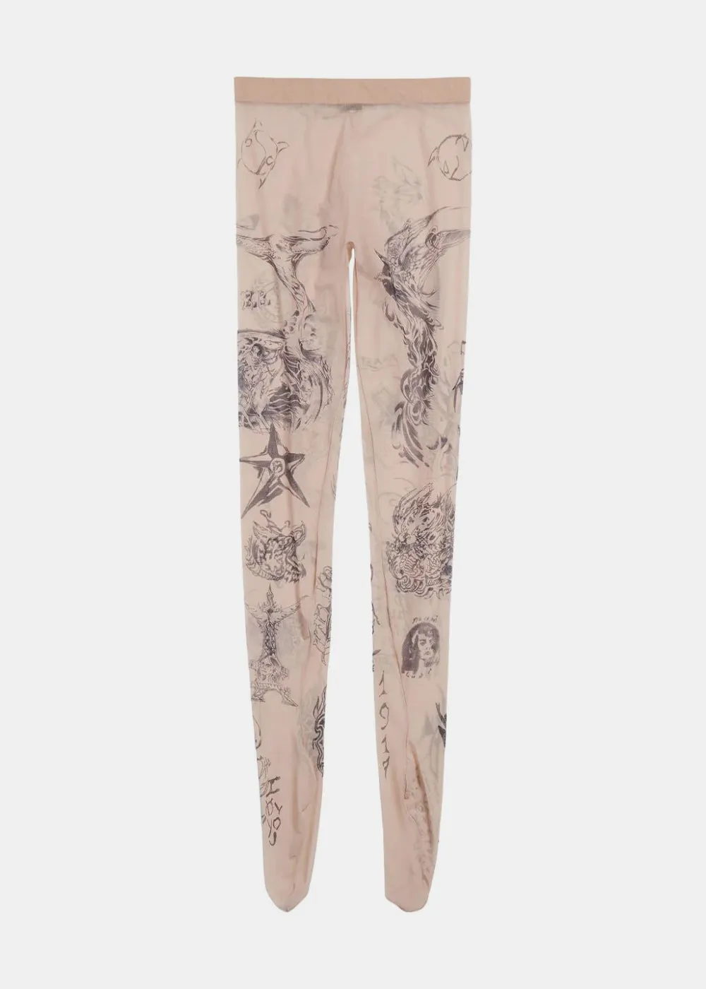 Beige Tattoo-Print Tights