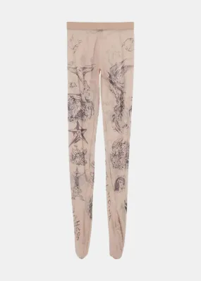 Beige Tattoo-Print Tights