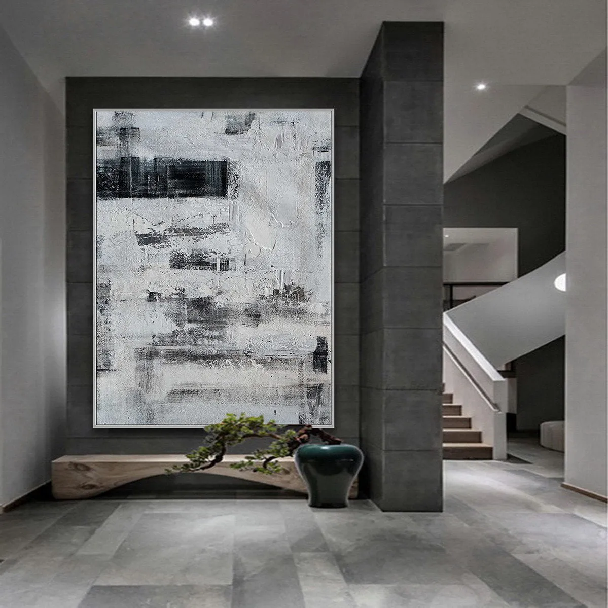 Black and White Oversize Minimalist Acrylic Painting on Canvas Ap100