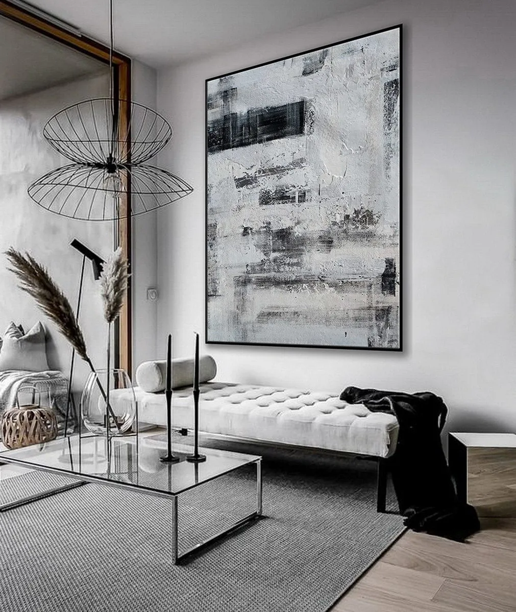 Black and White Oversize Minimalist Acrylic Painting on Canvas Ap100