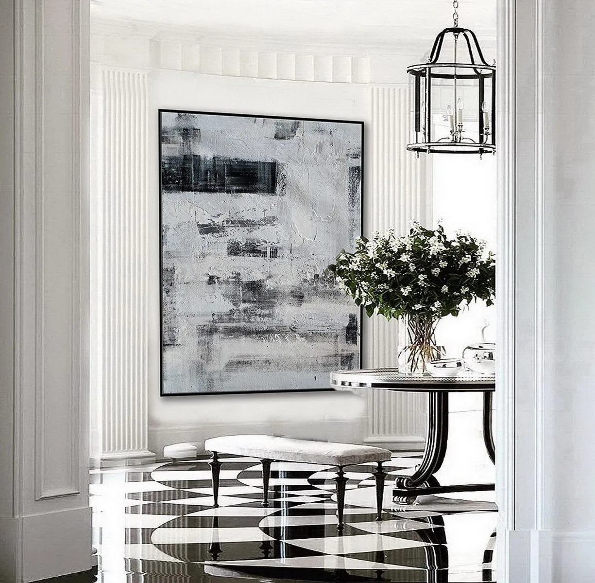 Black and White Oversize Minimalist Acrylic Painting on Canvas Ap100