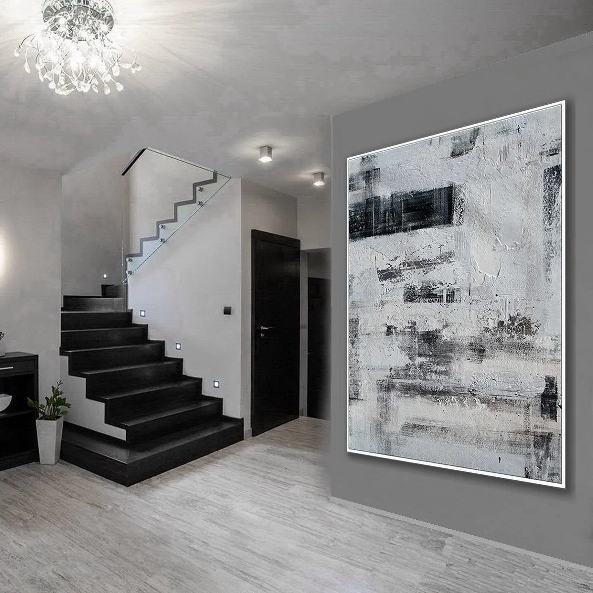 Black and White Oversize Minimalist Acrylic Painting on Canvas Ap100