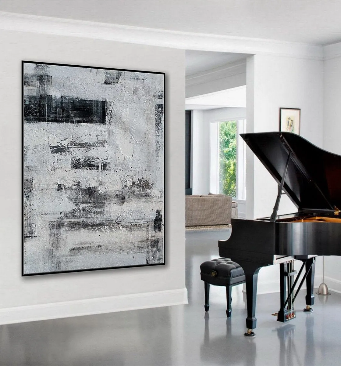 Black and White Oversize Minimalist Acrylic Painting on Canvas Ap100