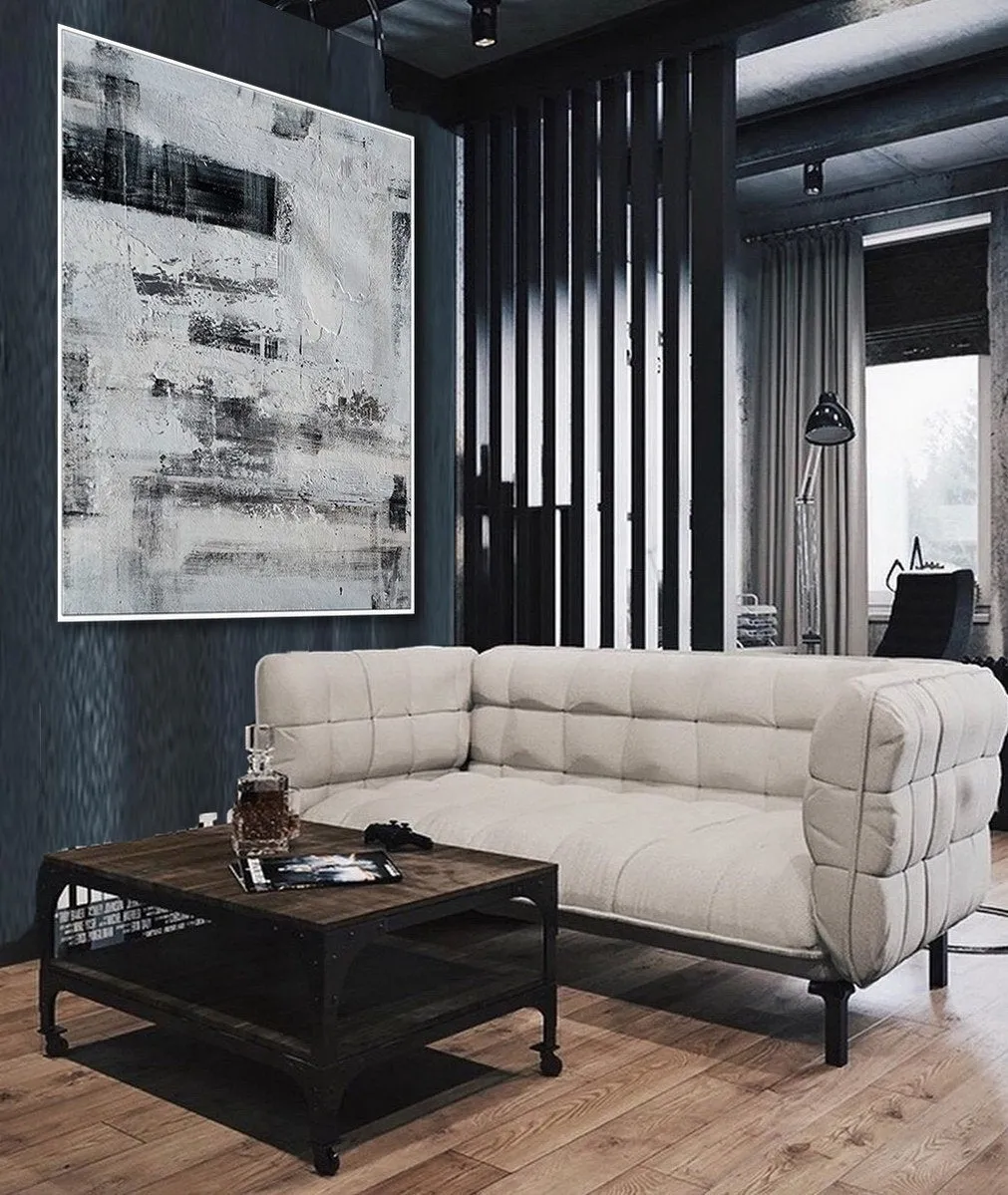 Black and White Oversize Minimalist Acrylic Painting on Canvas Ap100