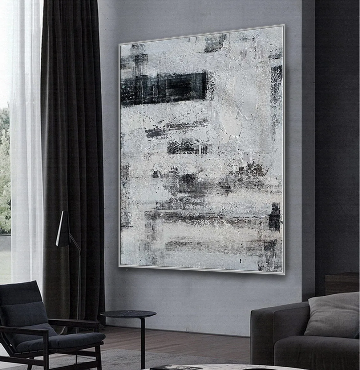Black and White Oversize Minimalist Acrylic Painting on Canvas Ap100