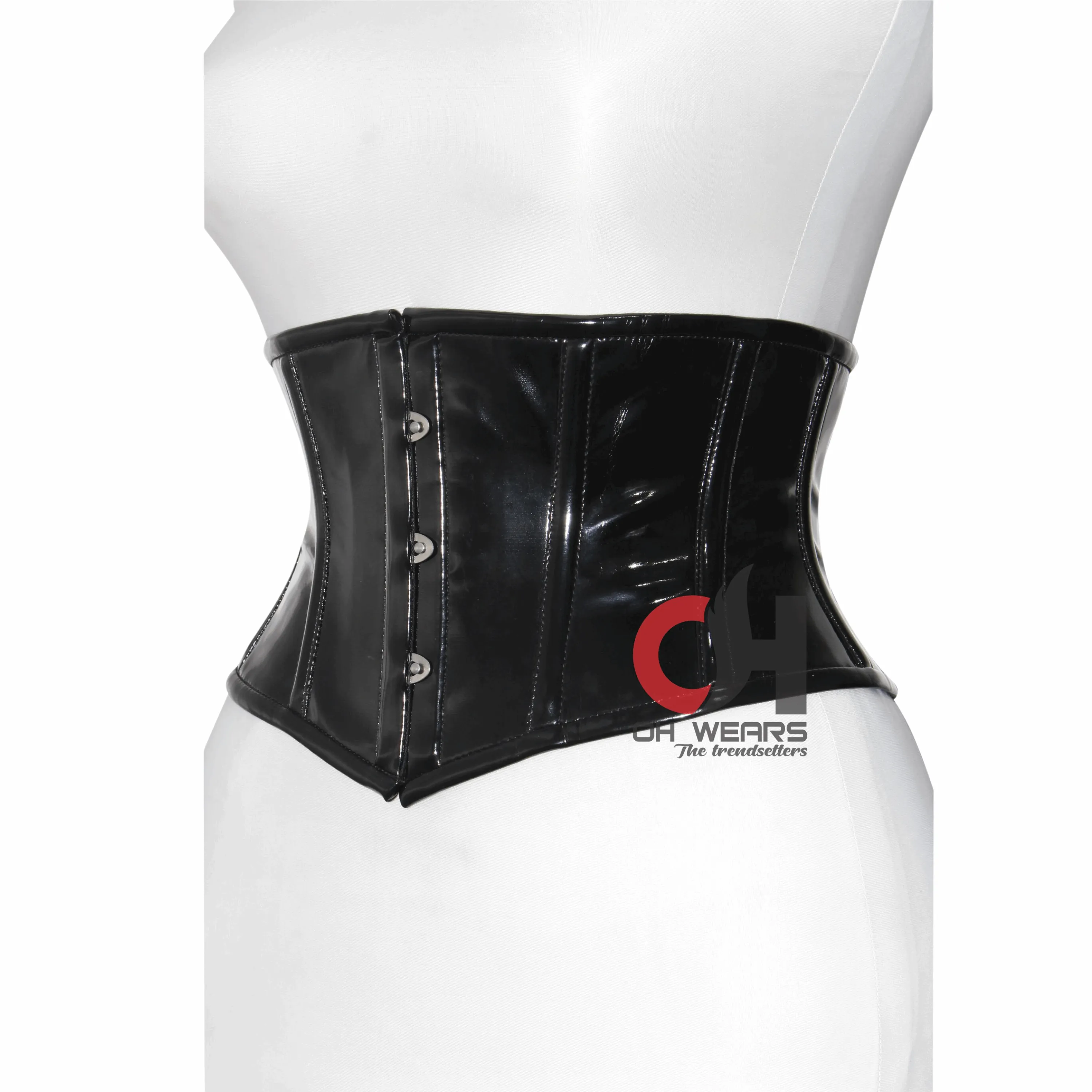 Black Hourglass Under Bust PVC Corset - Steel Boned