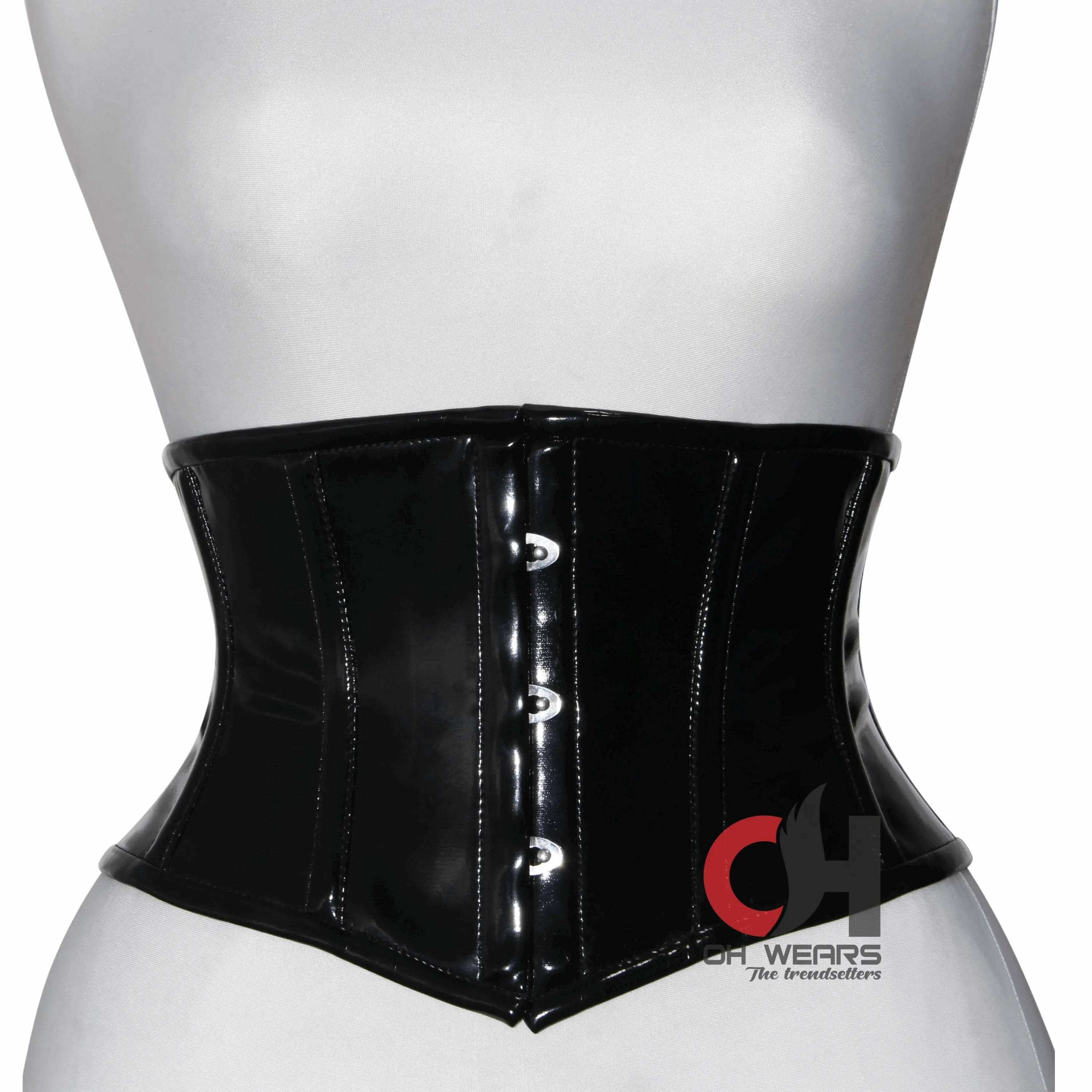 Black Hourglass Under Bust PVC Corset - Steel Boned