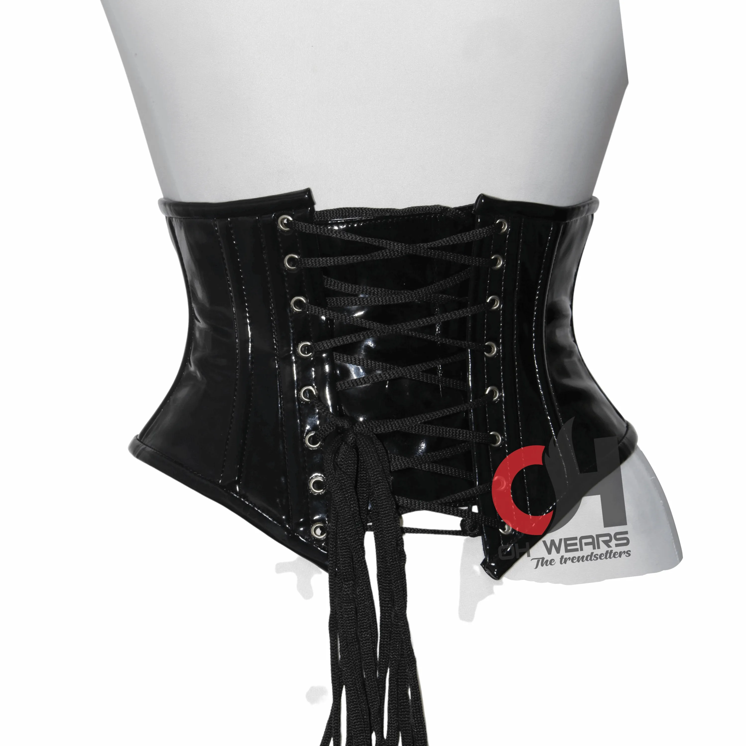 Black Hourglass Under Bust PVC Corset - Steel Boned