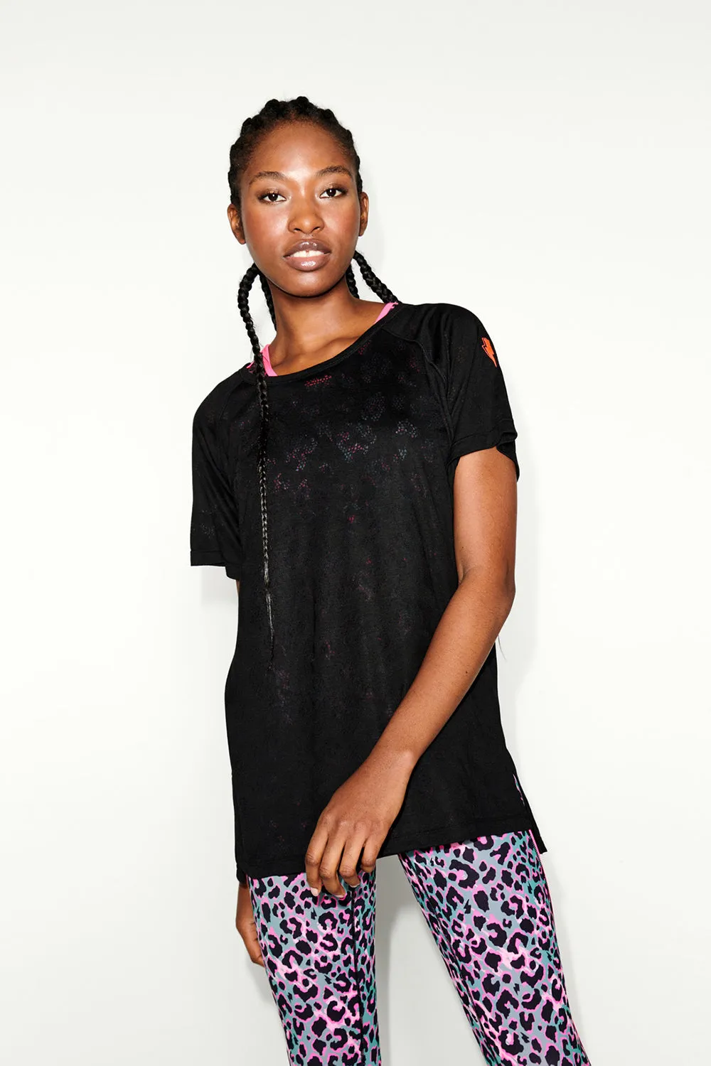Black Leopard Burn Out Slouchy T-Shirt