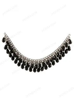 Black with Silver Beaded Tassel Neck for Womens