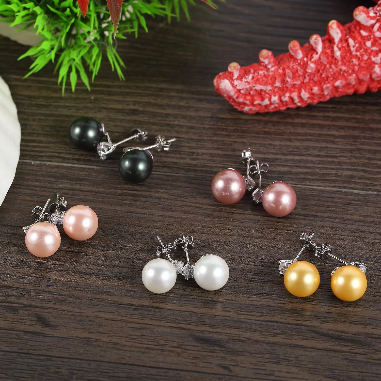 Black/Silver Stud Pearl Earrings PSE003
