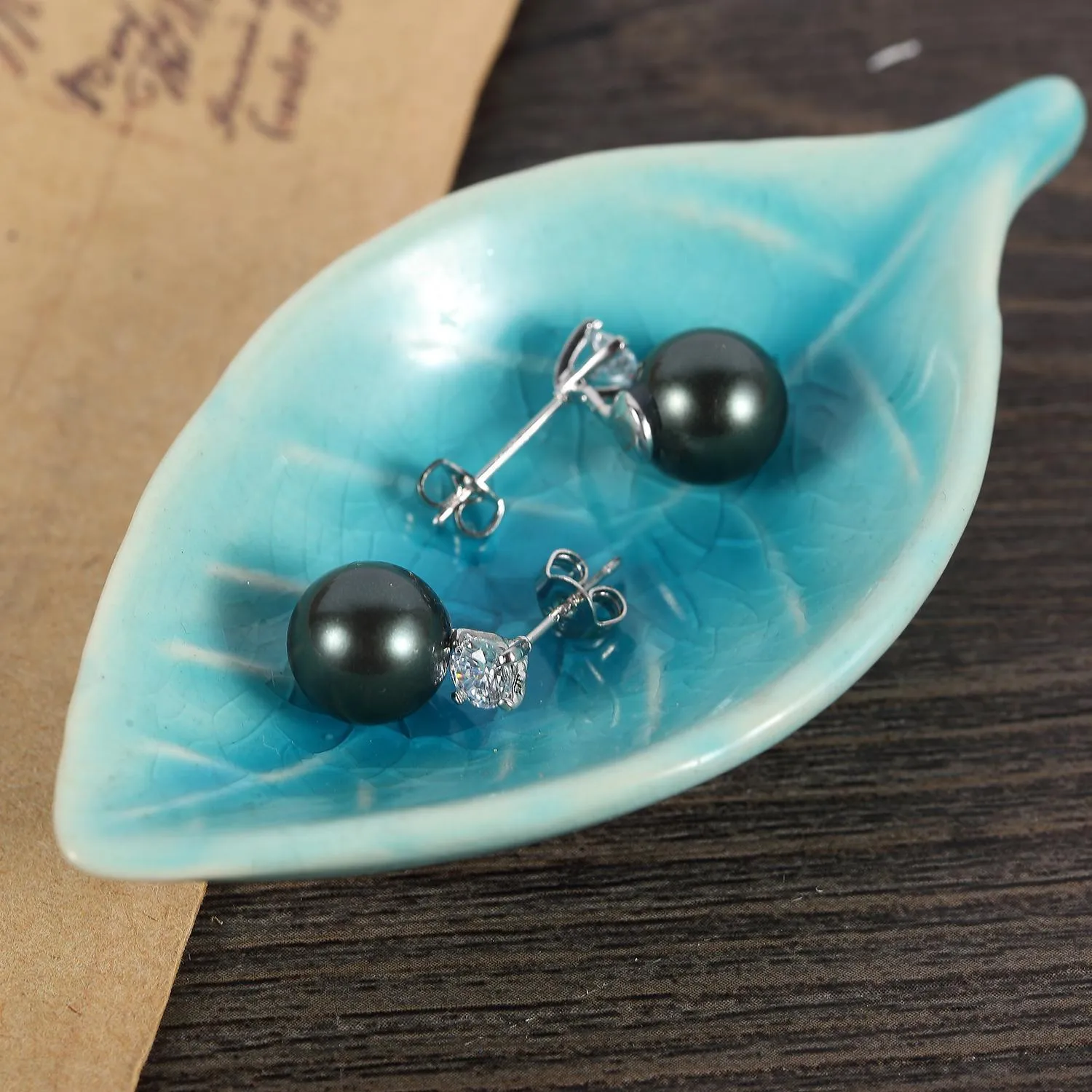 Black/Silver Stud Pearl Earrings PSE003