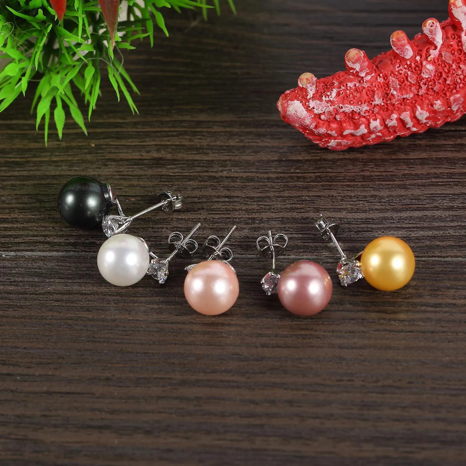 Black/Silver Stud Pearl Earrings PSE003