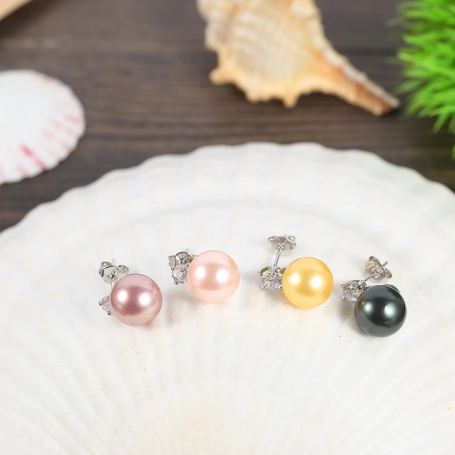 Black/Silver Stud Pearl Earrings PSE003