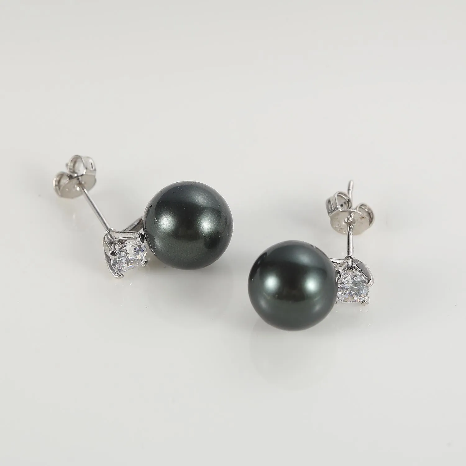 Black/Silver Stud Pearl Earrings PSE003