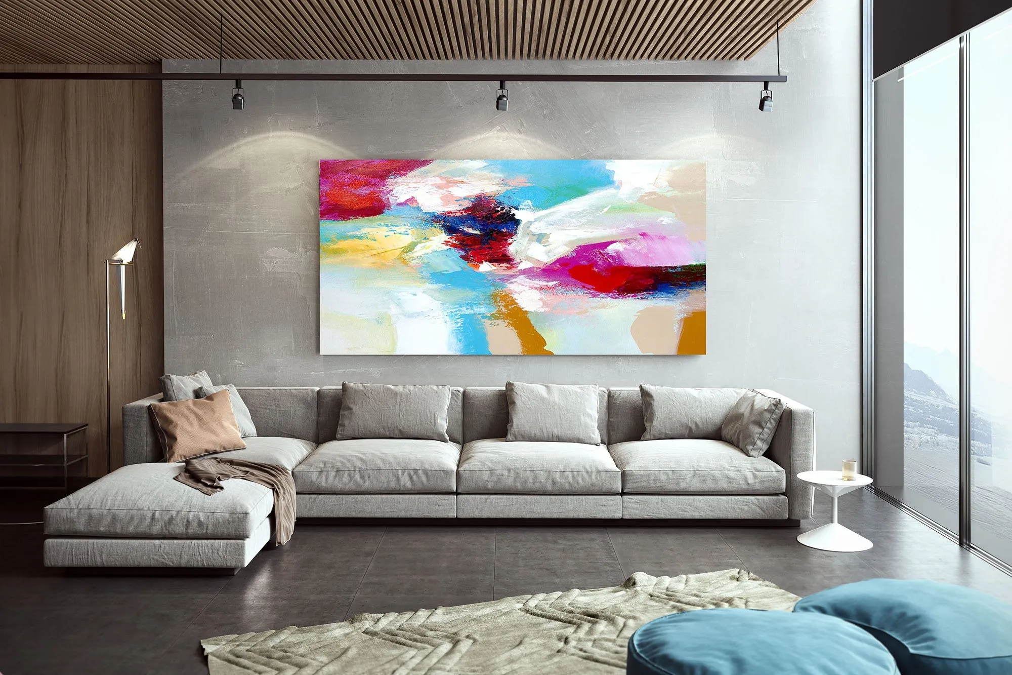 Blue Pink Red Abstract Paintings Contemporary Art Fp030