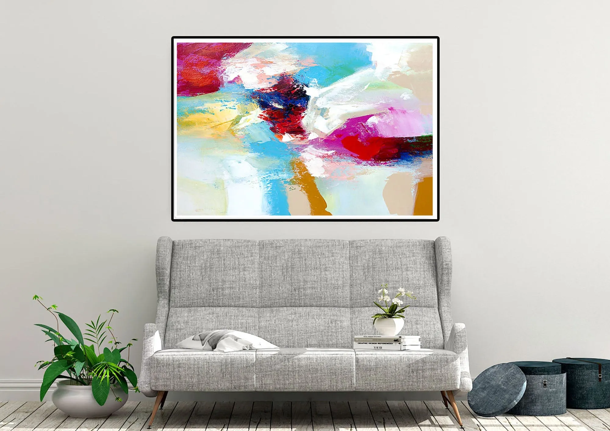 Blue Pink Red Abstract Paintings Contemporary Art Fp030
