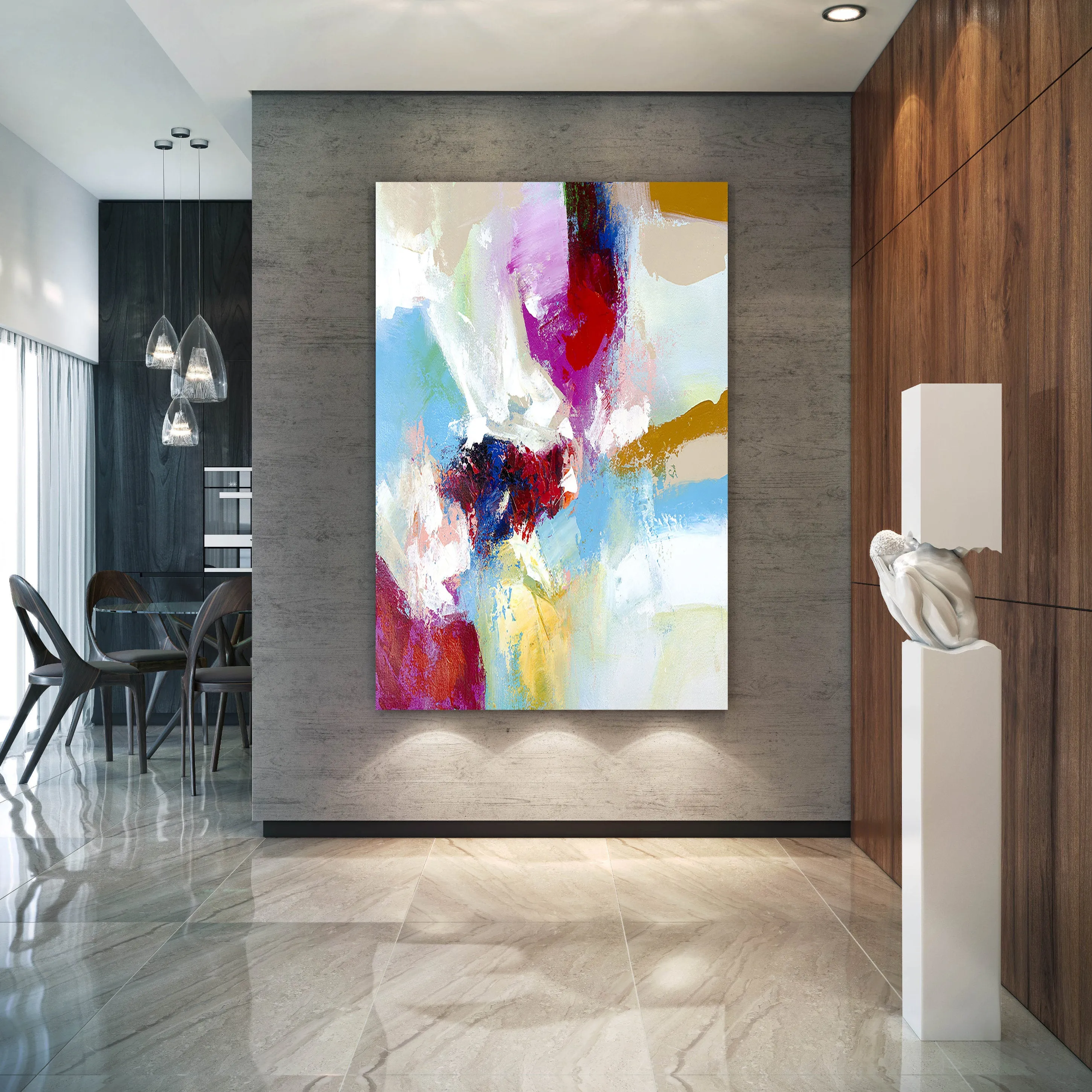 Blue Pink Red Abstract Paintings Contemporary Art Fp030