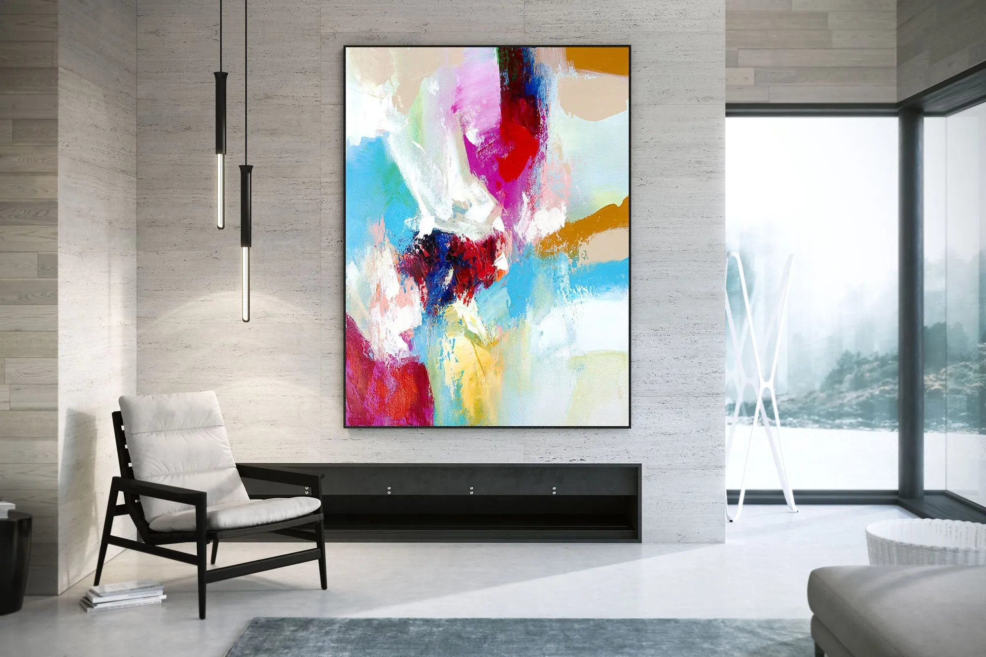 Blue Pink Red Abstract Paintings Contemporary Art Fp030