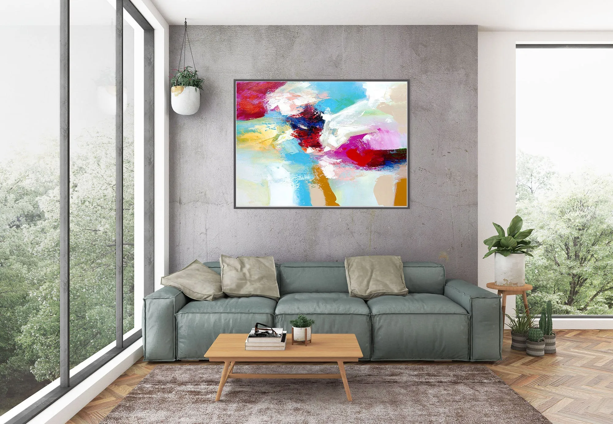 Blue Pink Red Abstract Paintings Contemporary Art Fp030