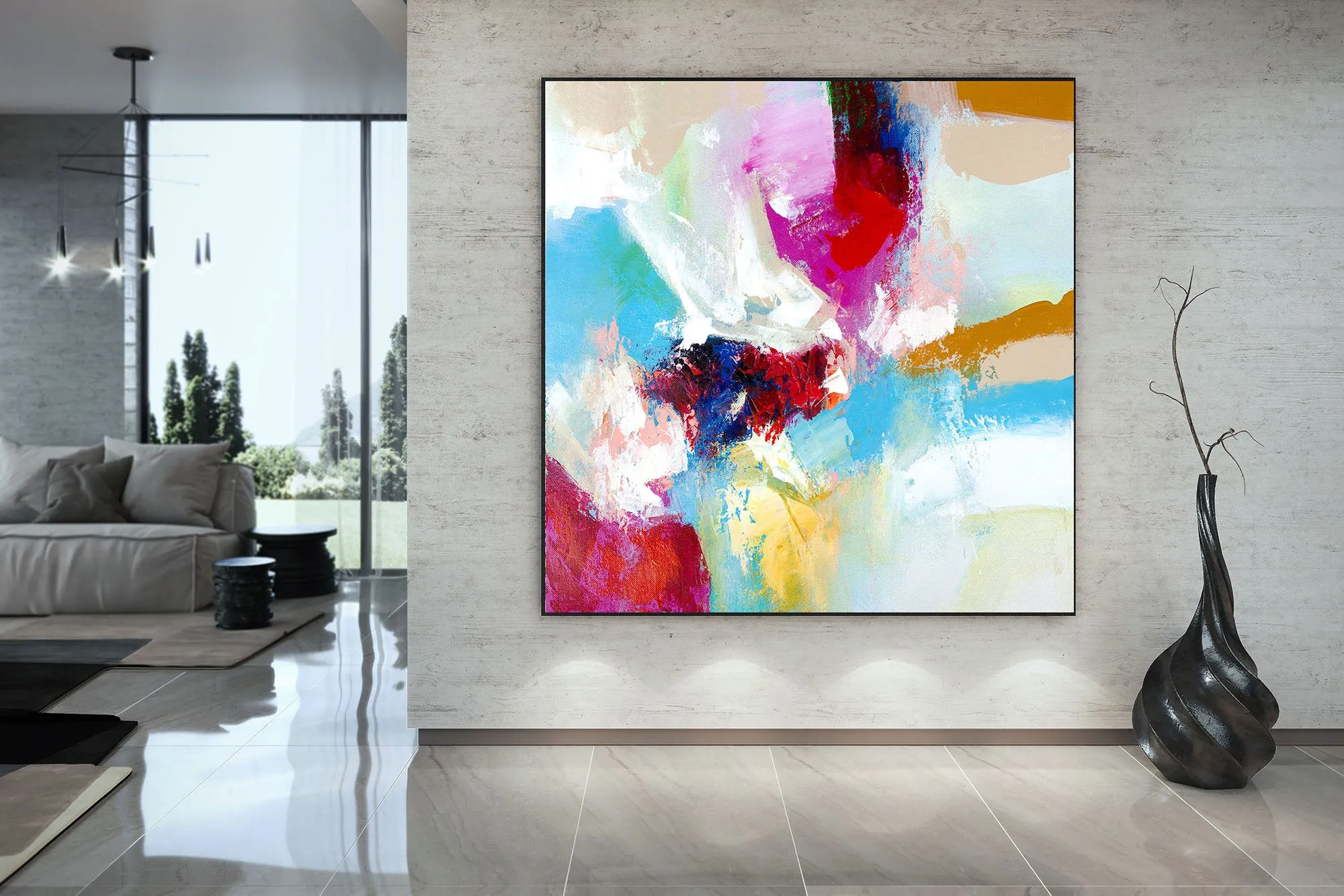 Blue Pink Red Abstract Paintings Contemporary Art Fp030
