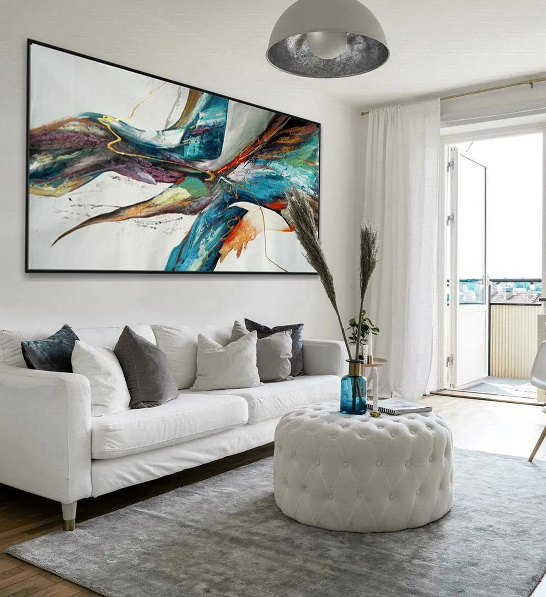 Blue White Gold Abstract Patinting Colorful Modern Canvas Art Wp025