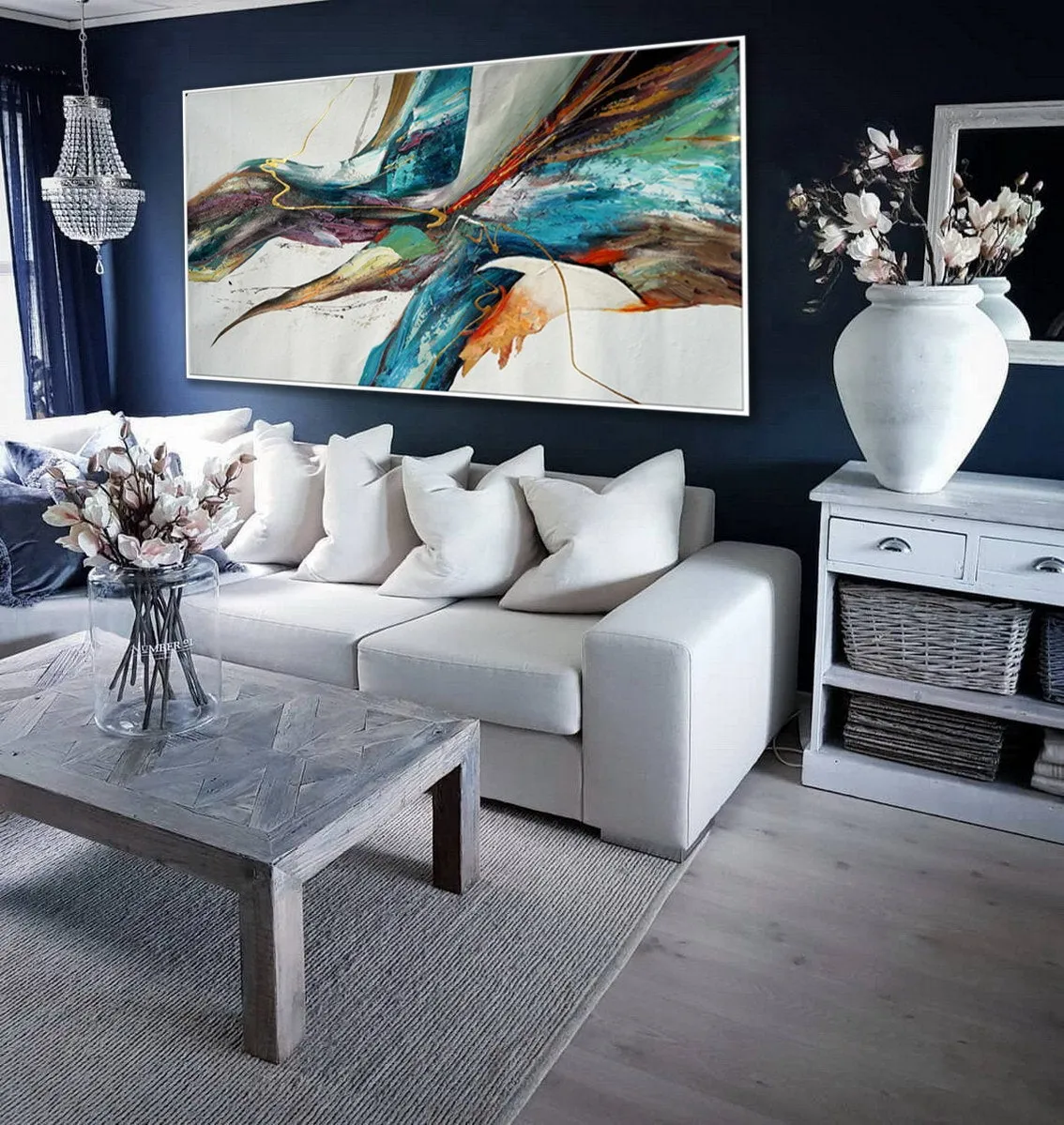 Blue White Gold Abstract Patinting Colorful Modern Canvas Art Wp025