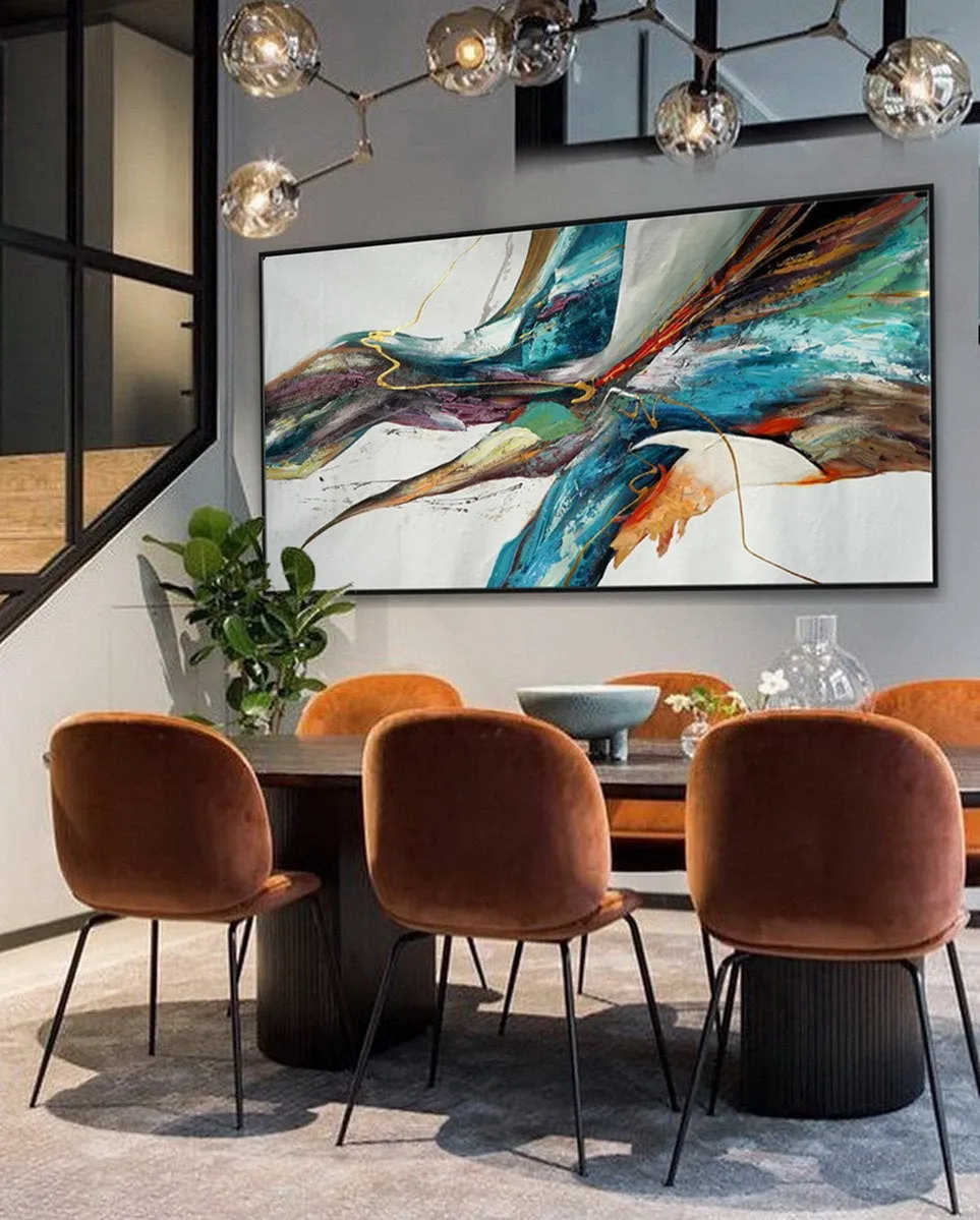 Blue White Gold Abstract Patinting Colorful Modern Canvas Art Wp025