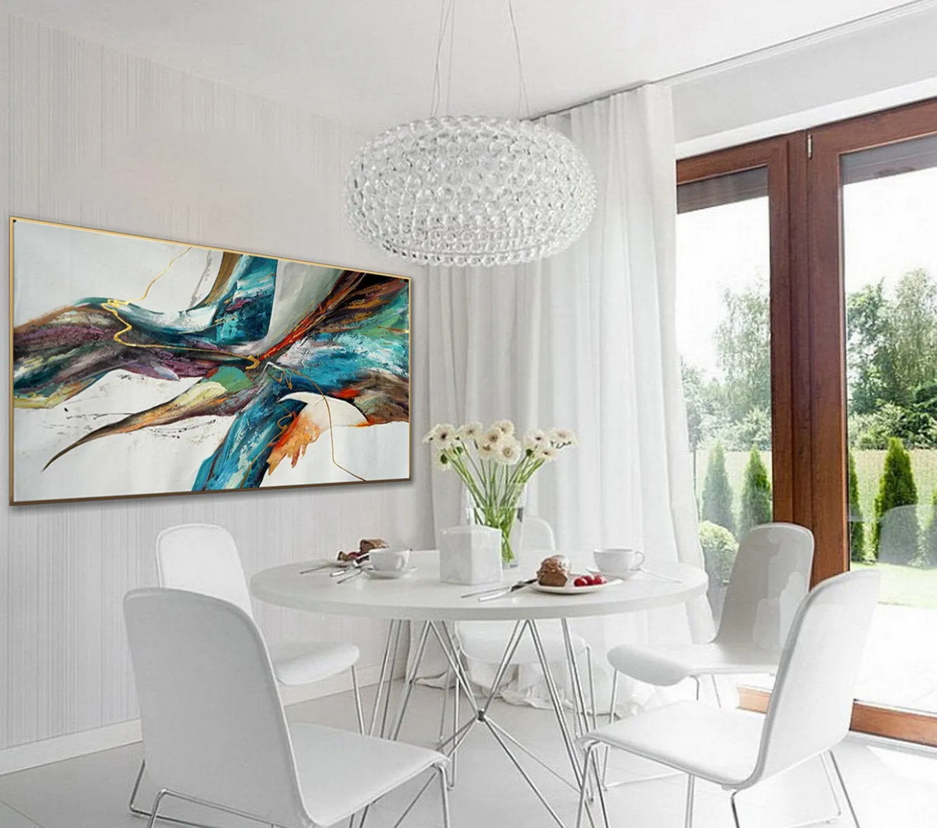 Blue White Gold Abstract Patinting Colorful Modern Canvas Art Wp025