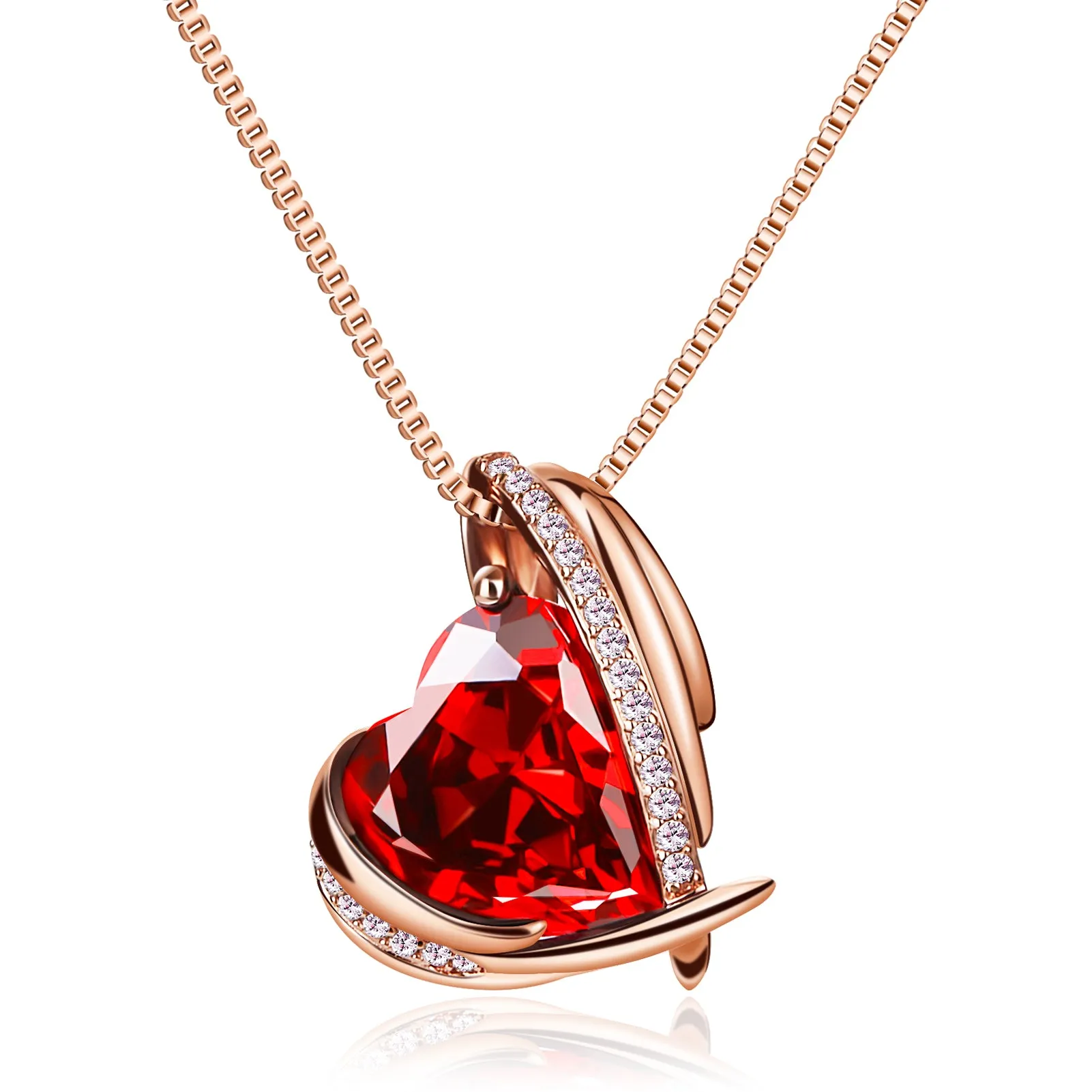 BOSTANTEN Rose Gold Plated Pendant Necklace with Birthstone Love Heart Crystal Jewelry Birthday Gifts for Women Mom Wife Girlfriend, 18" 2"