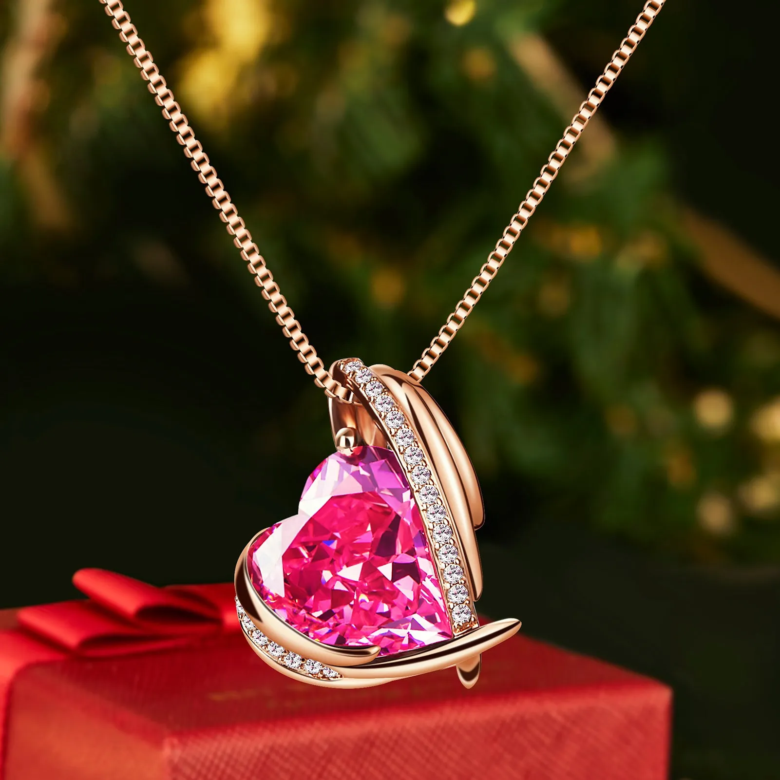 BOSTANTEN Rose Gold Plated Pendant Necklace with Birthstone Love Heart Crystal Jewelry Birthday Gifts for Women Mom Wife Girlfriend, 18" 2"