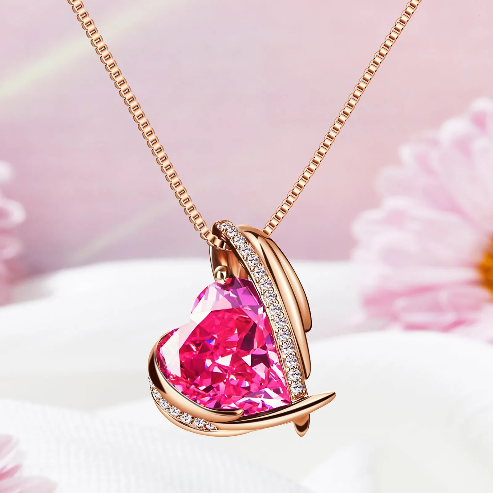 BOSTANTEN Rose Gold Plated Pendant Necklace with Birthstone Love Heart Crystal Jewelry Birthday Gifts for Women Mom Wife Girlfriend, 18" 2"