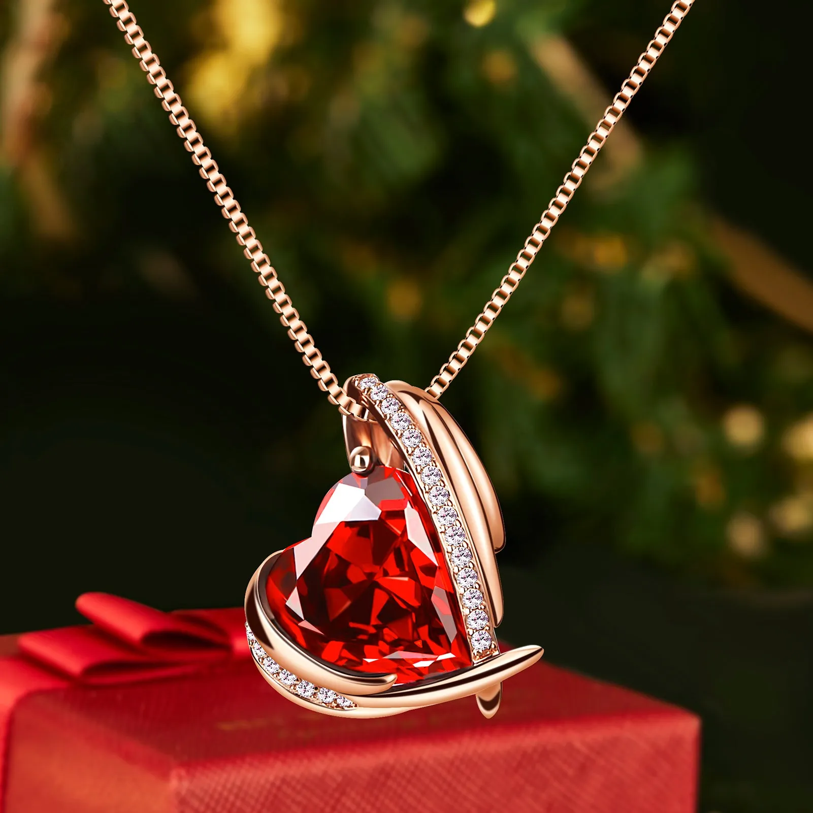 BOSTANTEN Rose Gold Plated Pendant Necklace with Birthstone Love Heart Crystal Jewelry Birthday Gifts for Women Mom Wife Girlfriend, 18" 2"