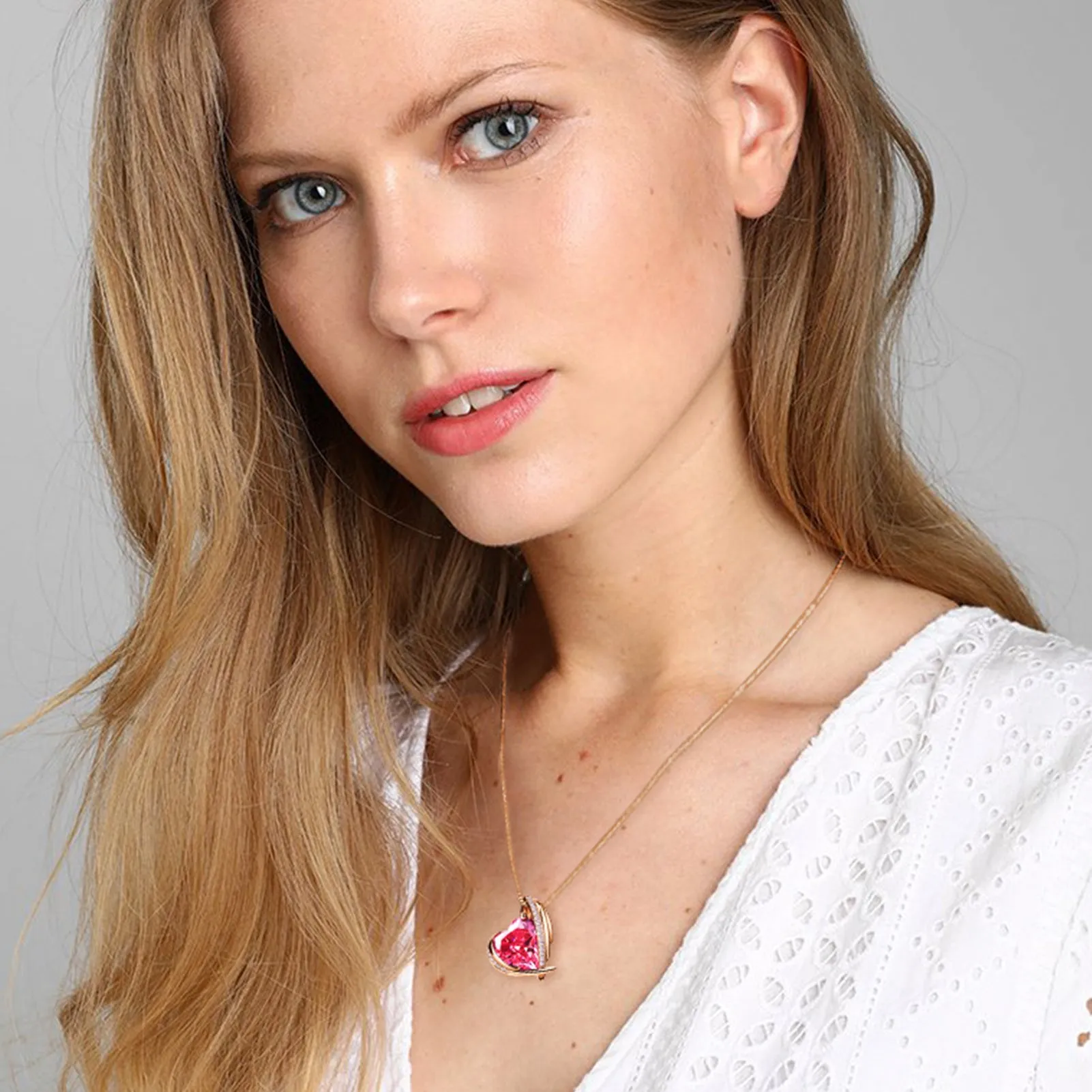 BOSTANTEN Rose Gold Plated Pendant Necklace with Birthstone Love Heart Crystal Jewelry Birthday Gifts for Women Mom Wife Girlfriend, 18" 2"