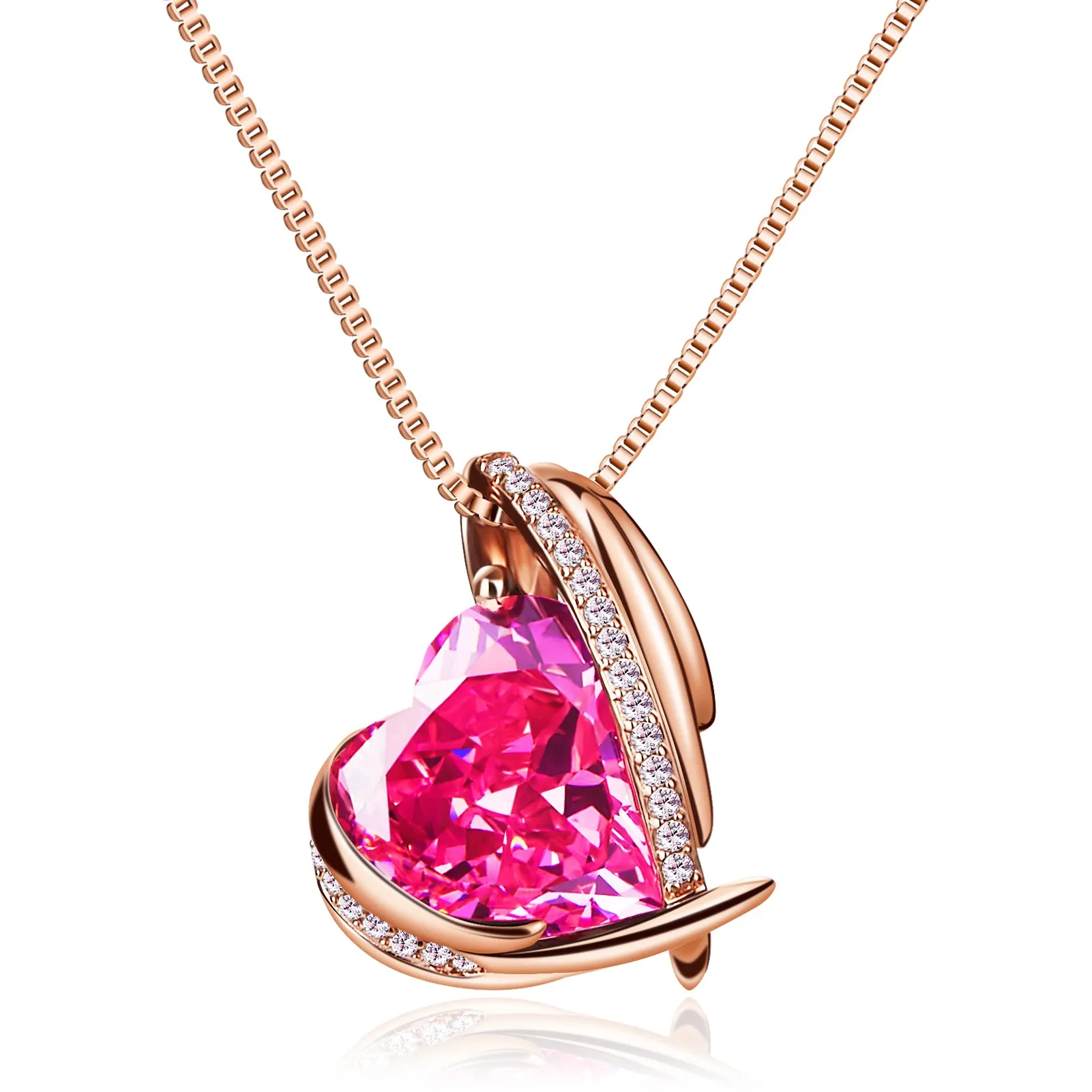 BOSTANTEN Rose Gold Plated Pendant Necklace with Birthstone Love Heart Crystal Jewelry Birthday Gifts for Women Mom Wife Girlfriend, 18" 2"